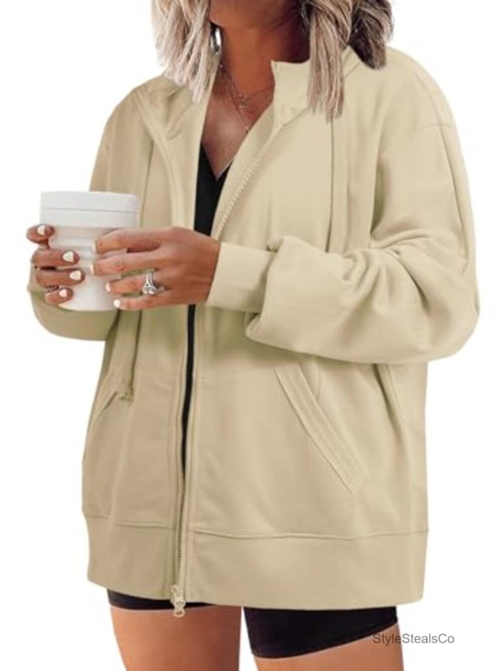 Plus Size Zip Up Hoodie Oversized Long Sleeve Sweatshirt Women Fleece